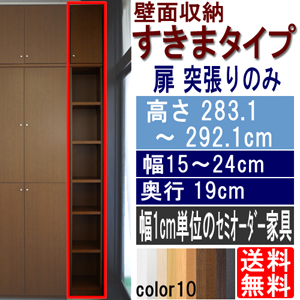 下部扉 標準棚板 リビング隙間収納 高さ２１１．１ｃｍ幅２５〜２９ｃｍ奥行４６ｃｍ 下扉高さ170.2cm 新聞棚 10色 玄関 整理 1cmきざみで幅を指定！ 上扉付き 隙間利用型 転倒防止 ぴったりすき間棚