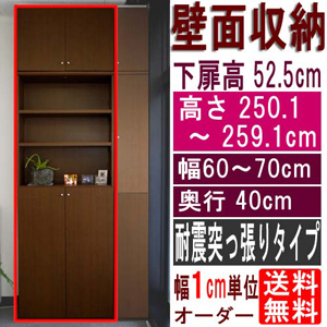 オーダー 全面扉壁収納 高さ１３５ｃｍ幅２５〜２９ｃｍ奥行４６ｃｍ厚棚板（棚板厚み2.5cm） 上下共片開き(左開き/右開き) 日本製 国産 アレルギー対応 下部扉 壁収納 高さ１３５ｃｍ幅２５〜２９ｃｍ奥行４６ｃｍ厚棚板（